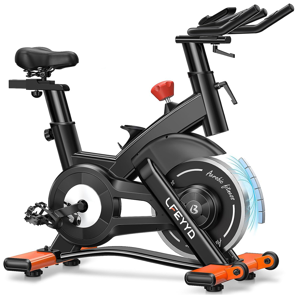 Exercise Bike Magnetic Resistance - Pooboo エクササイズバイク、最大400ポンドまで対応の磁気式固定式バイク。25dBの磁気抵抗で、静かで快適な自宅での有酸素運動を実現。座席とハンドルは調整可能。