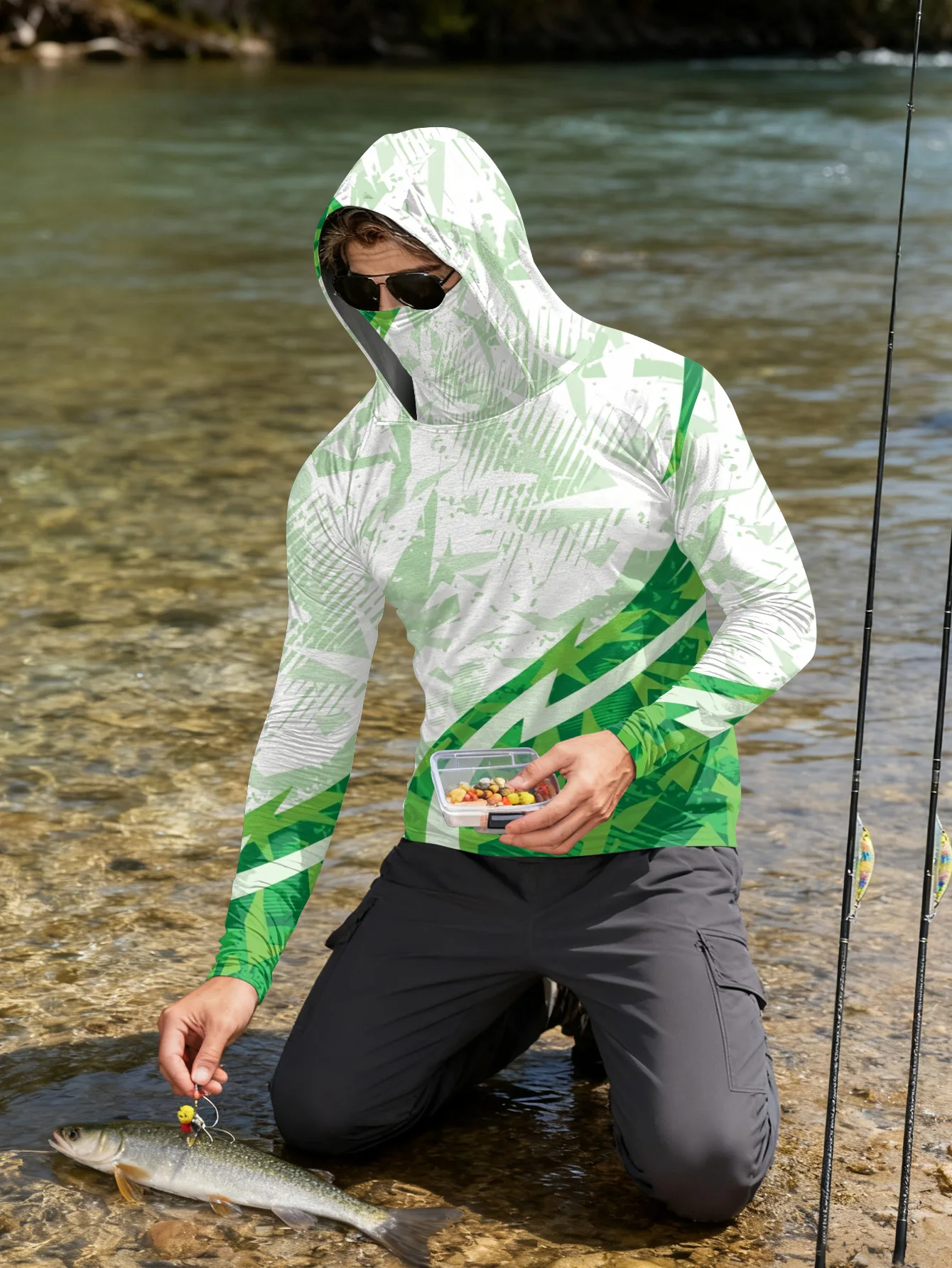 メンズ用フィッシングシャツ、フード付き、UPF（紫外線防御指 - Hiking のレビューと価格