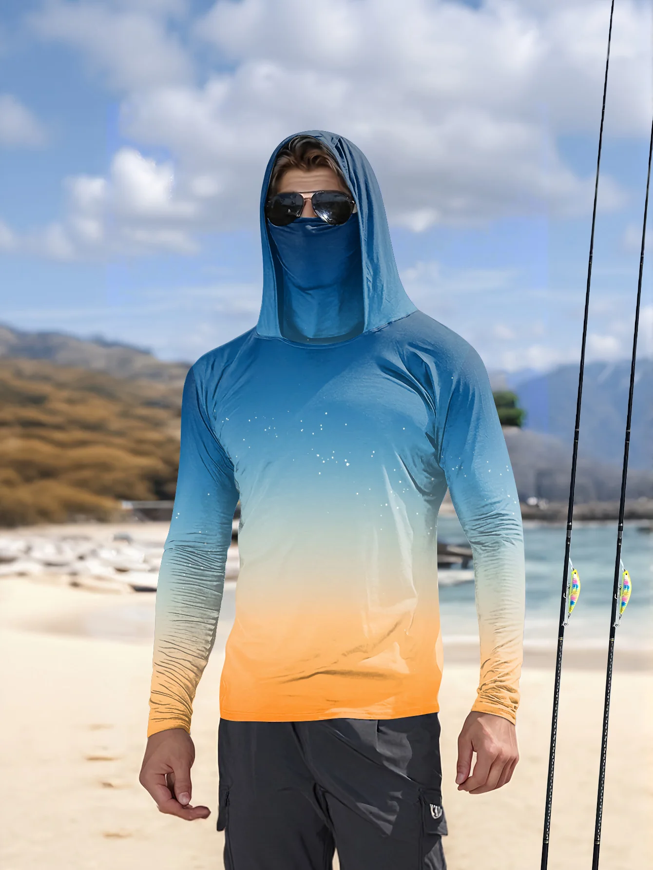 メンズ用フィッシングシャツ、フード付き、UPF（紫外線防御指 - Hiking のレビューと価格
